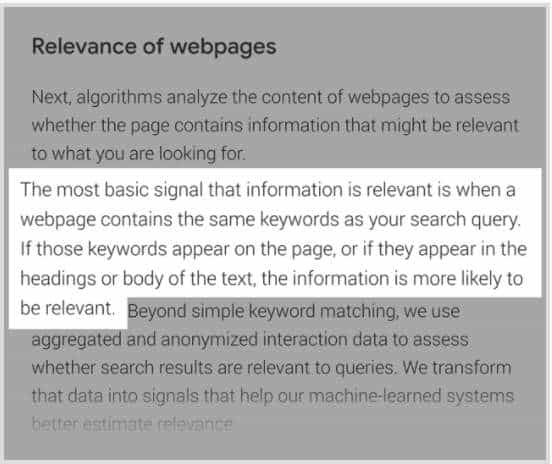 Trích dẫn từ báo cáo "How Search Works" về SEO Onpage