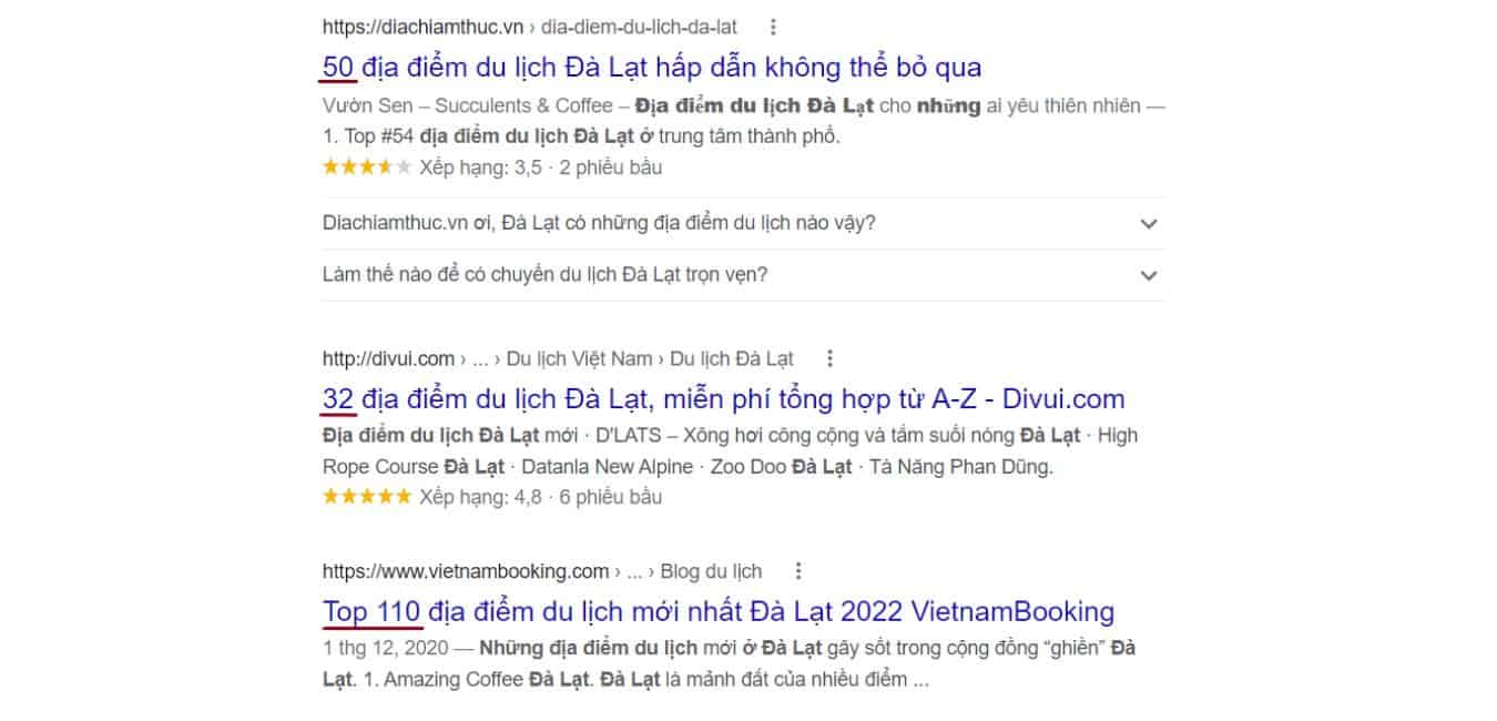 content format trong search intent theo dạng danh sách