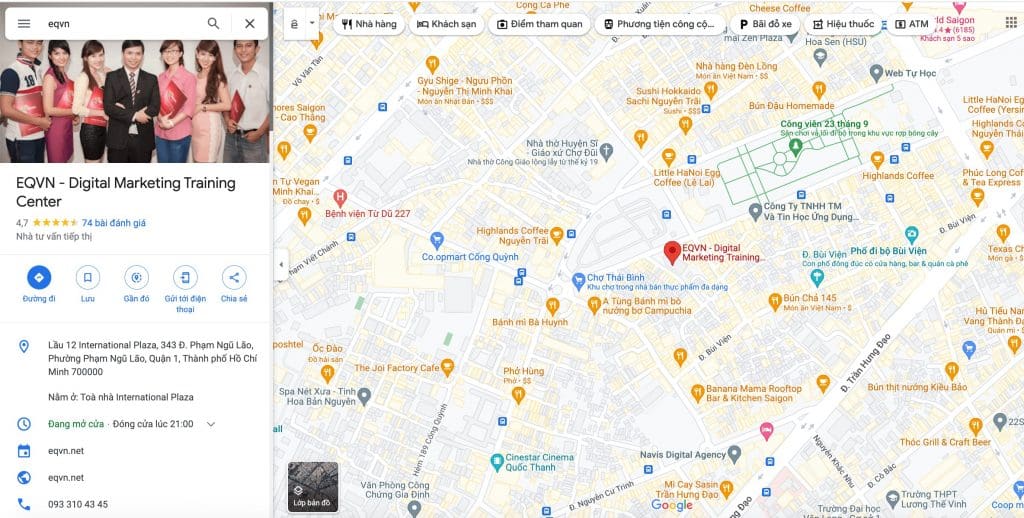 Vị trí doanh nghiệp EQVN trên bản đồ Google Maps