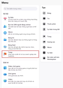Chọn Menu -> Trang