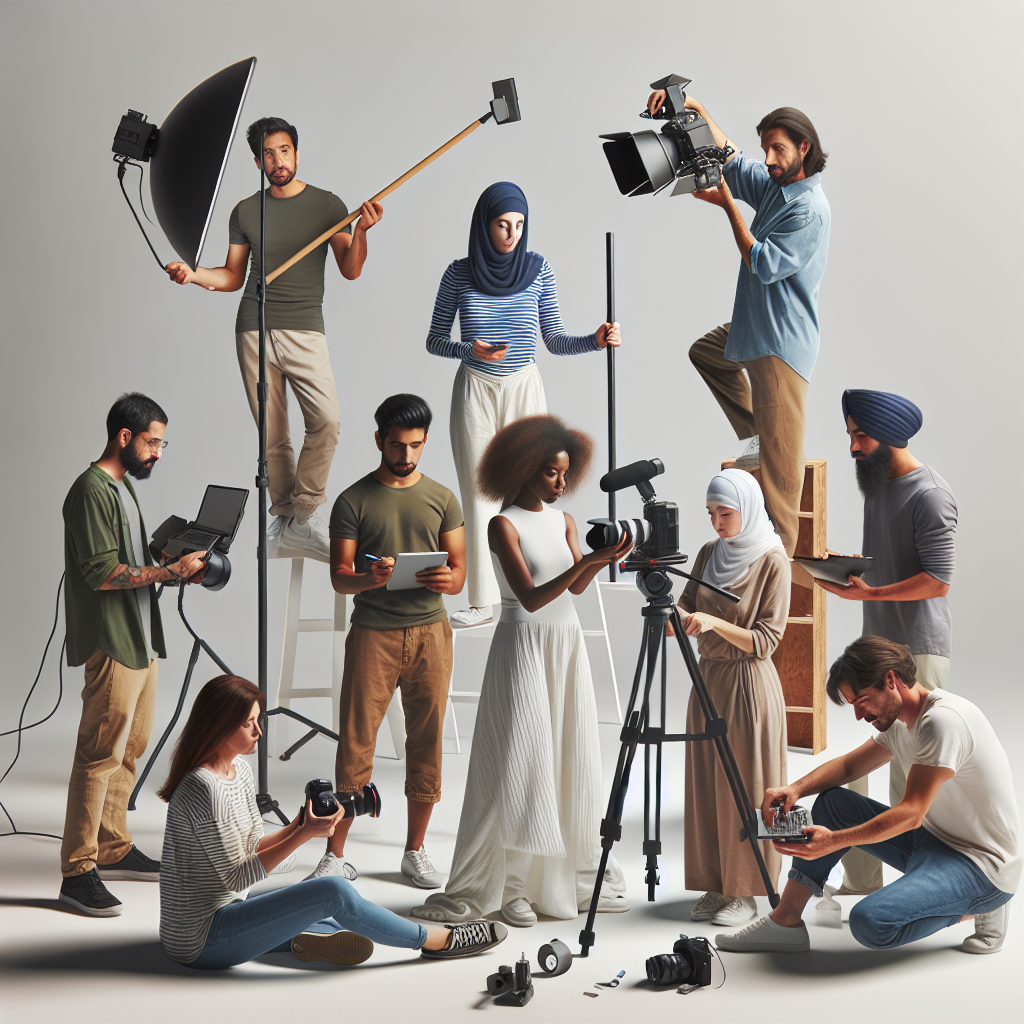 A group of diverse people from different backgrounds collaborating on a TikTok video, showcasing inclusivity and global connection.