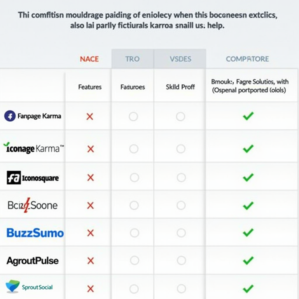A detailed table comparing the features, pricing, pros, and cons of various third-party Facebook analytics tools, such as Fanpage Karma, Iconosquare, BuzzSumo, AgoraPulse, and Sprout Social, highlighting the key aspects that businesses should consider when selecting a tool.
