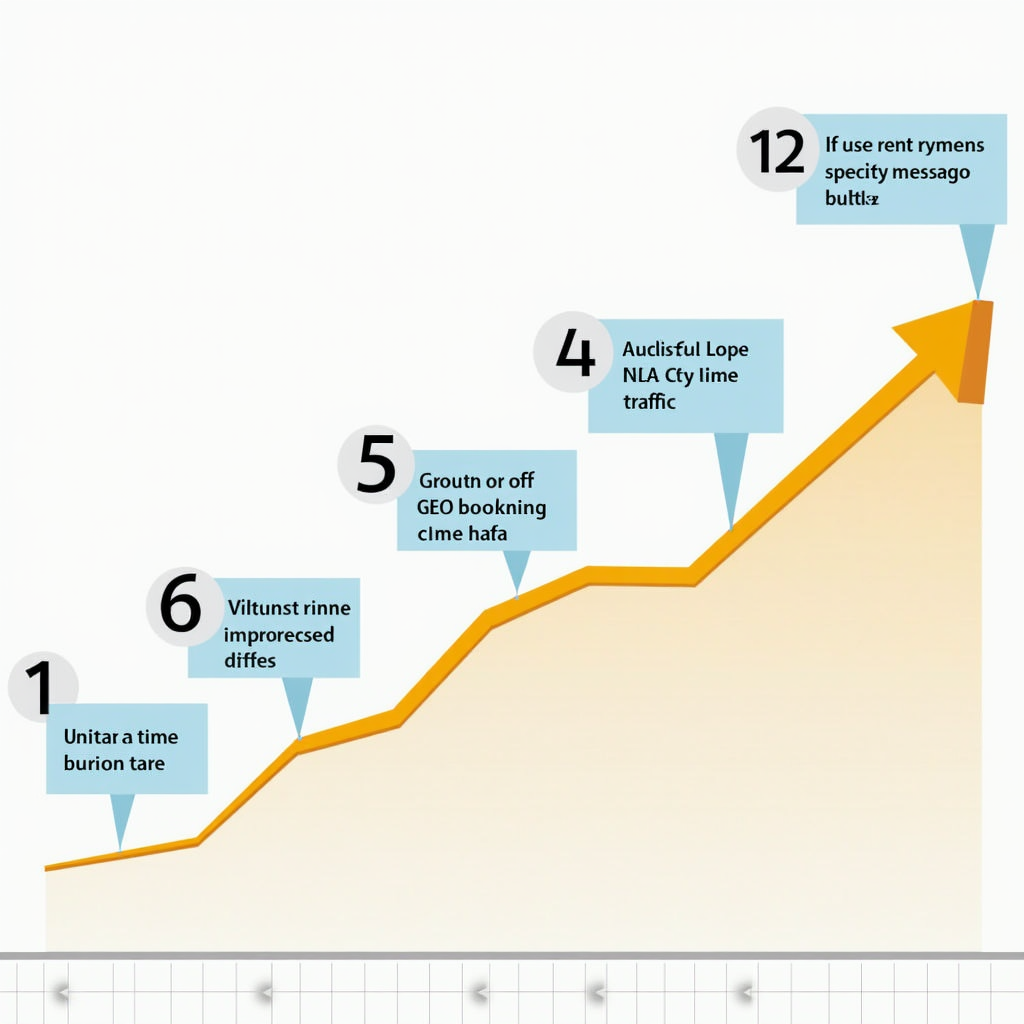 SEO organic là gì và tại sao nó quan trọng? 4 A graph showing steady, upward growth over a period of 12 months, with milestones indicating SEO improvements and increased traffic.