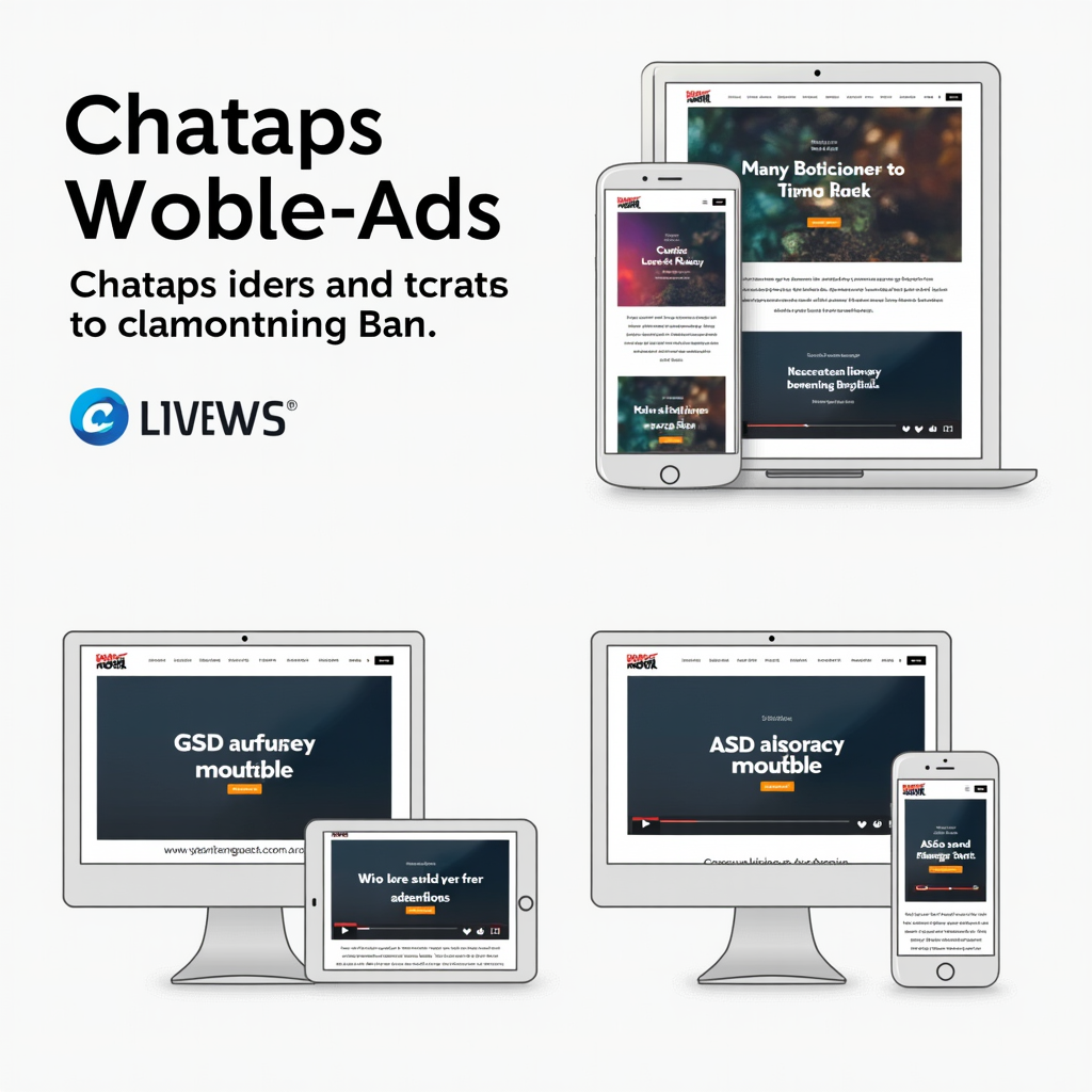 A mockup of different GDN ad formats (banner, text, video) displayed on a website, showcasing creative diversity.