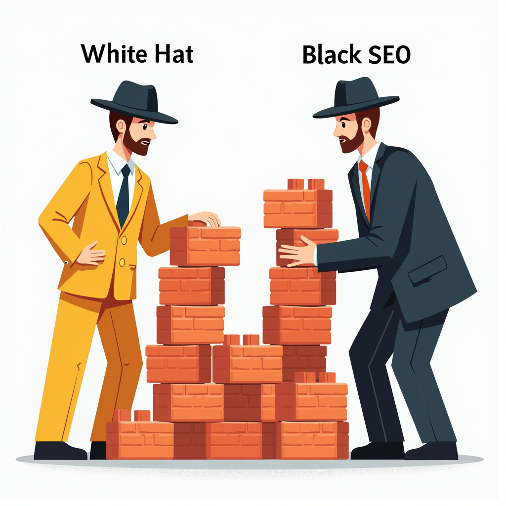White Hat SEO hay Black Hat SEO: Lựa chọn nào tốt hơn? 4 Depict two figures, one labeled
