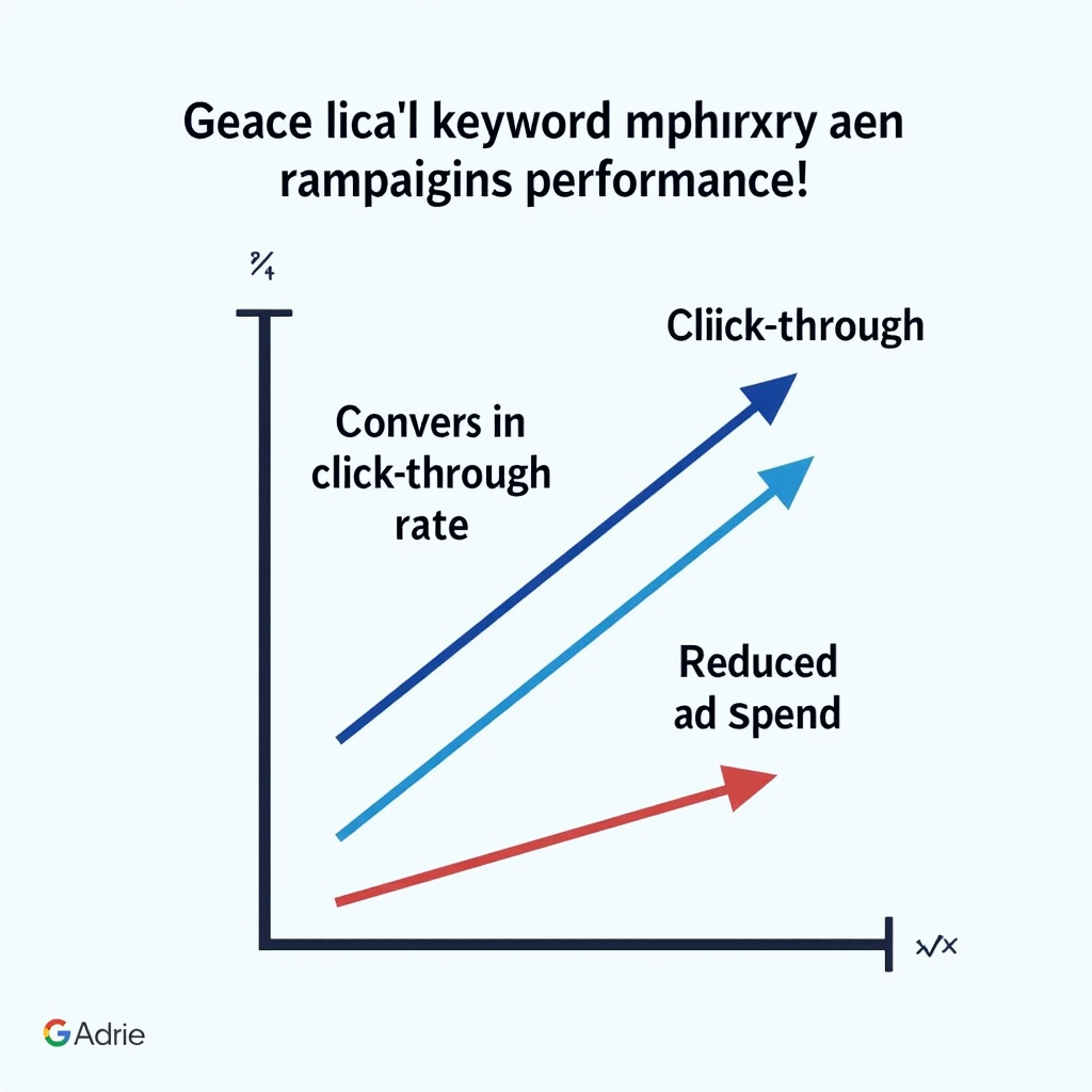 A graph illustrating the positive impact of negative keywords on ad campaign performance, showing improvements in click-through rate, conversion rate, and reduced ad spend.