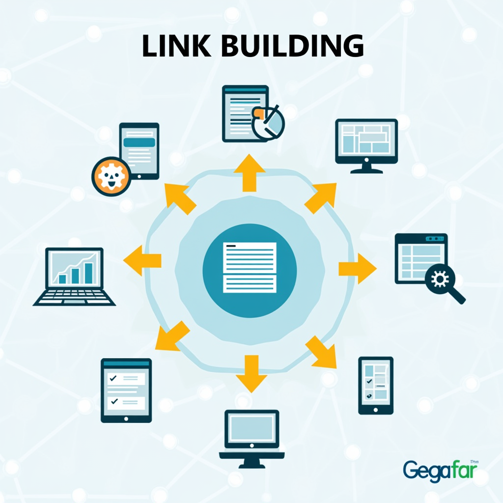 Bí quyết chinh phục top đầu Google chi tiết A-Z 4 A visual representation of link building, showing a central website surrounded by other websites, with arrows indicating backlinks pointing towards the central website. The background could feature a globe or network diagram.