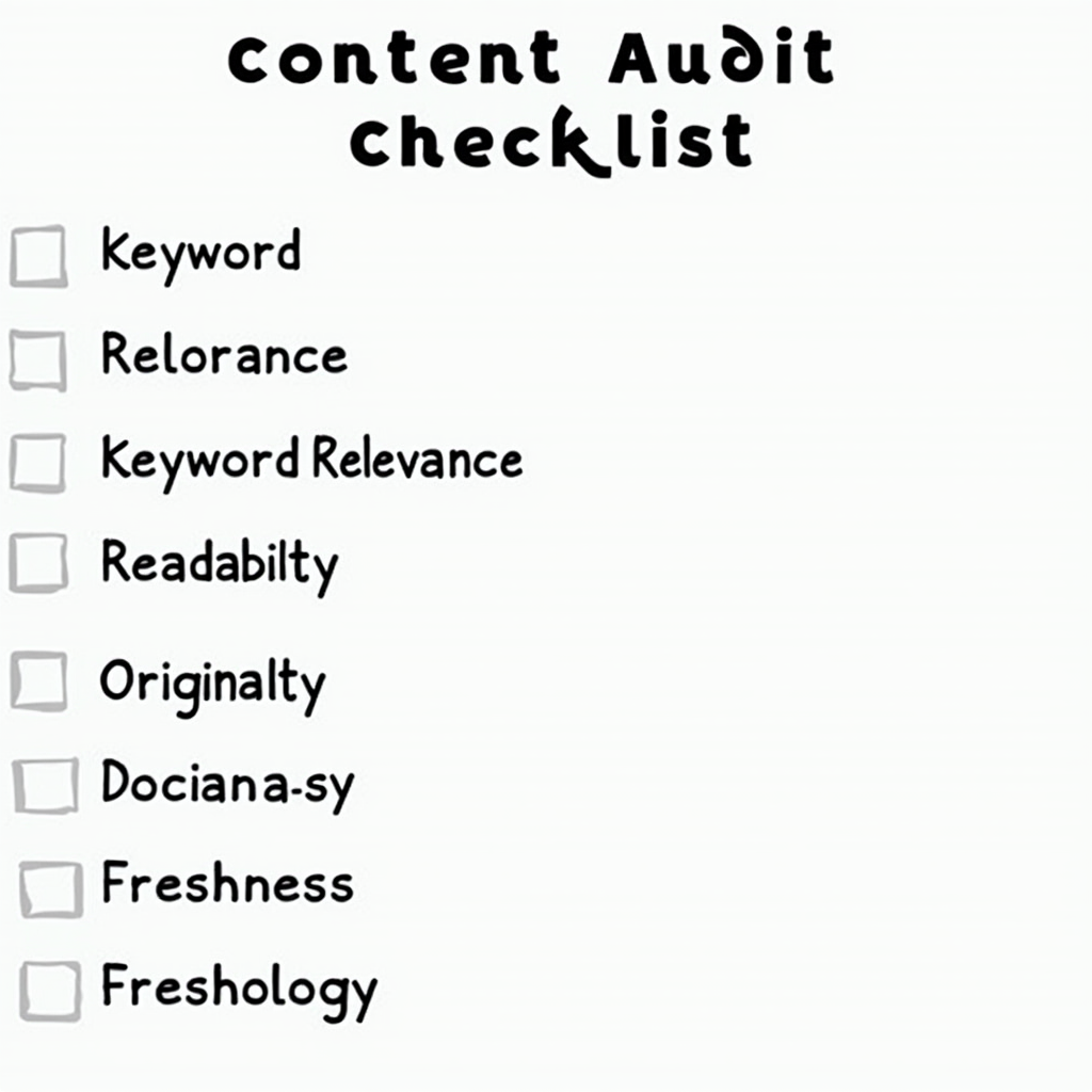 Tầm quan trọng của giám sát SEO trong chiến lược digital marketing 4 A content audit checklist with items like keyword relevance, readability, originality, and freshness highlighted. The checklist is organized and easy to read.