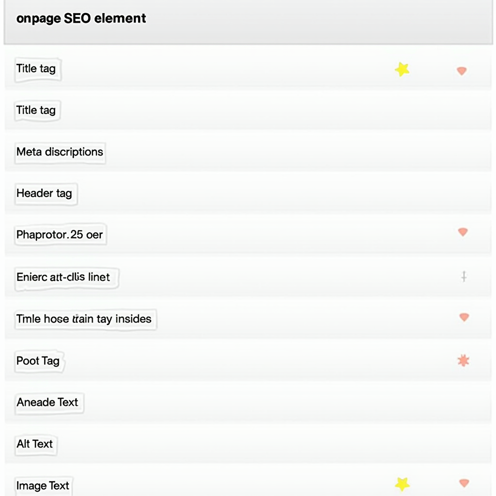 Bí quyết chinh phục top đầu Google chi tiết A-Z 3 A website mockup displaying various on-page SEO elements like title tags, meta descriptions, header tags, and image alt text. The design should be clean and modern, with highlighted sections indicating areas for optimization.