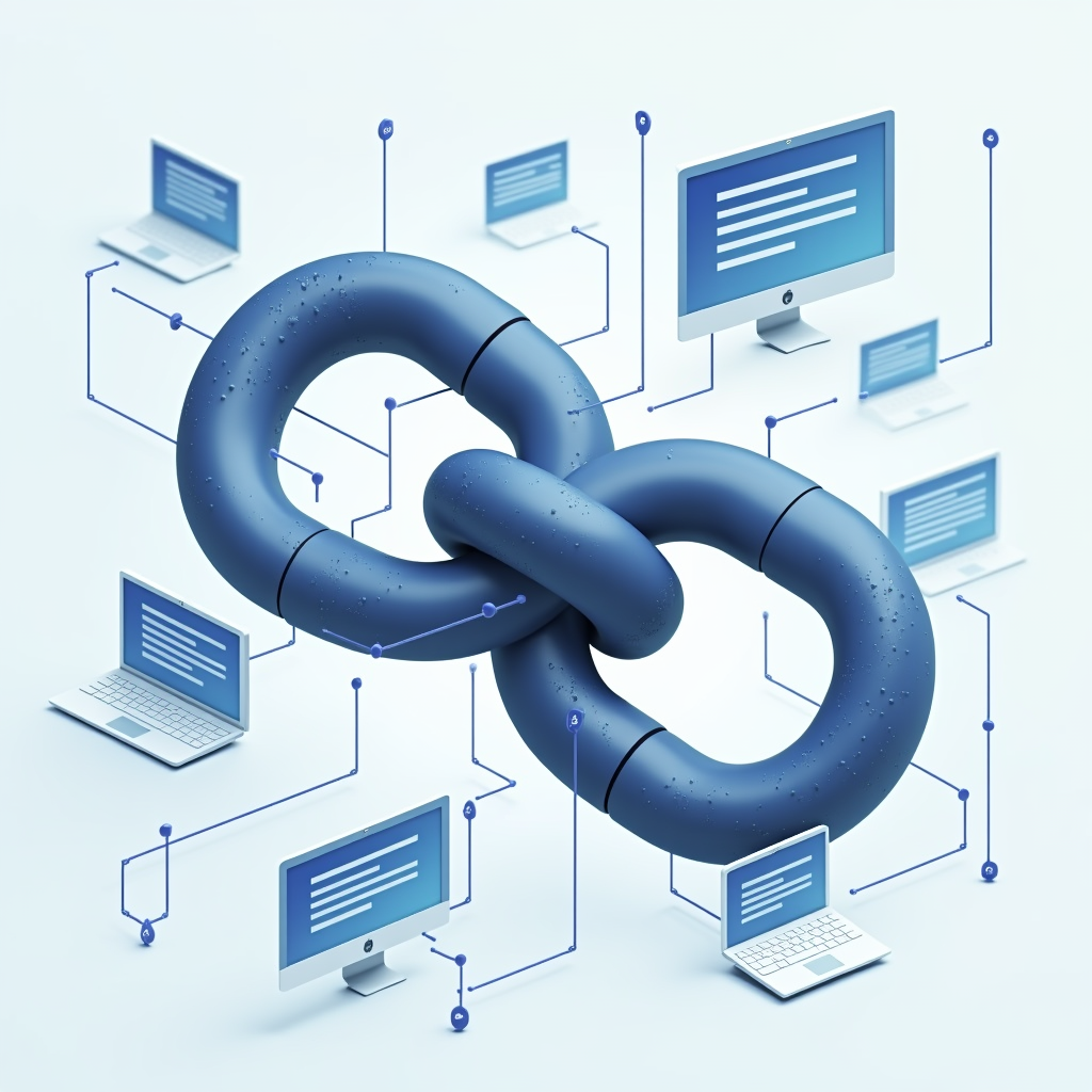 A conceptual image of link building, showing connections between different websites. The image should convey the idea of building a network of high-quality backlinks to improve website authority and search engine rankings.