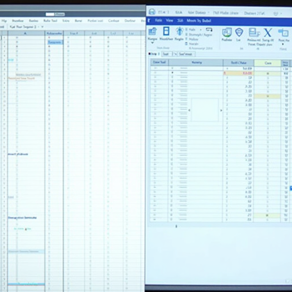 A split-screen showcasing the traditional, complex view of a spreadsheet on one side, and the simplified, insightful view provided by an AI tool on the other side. The contrast should highlight the power of AI in data analysis.