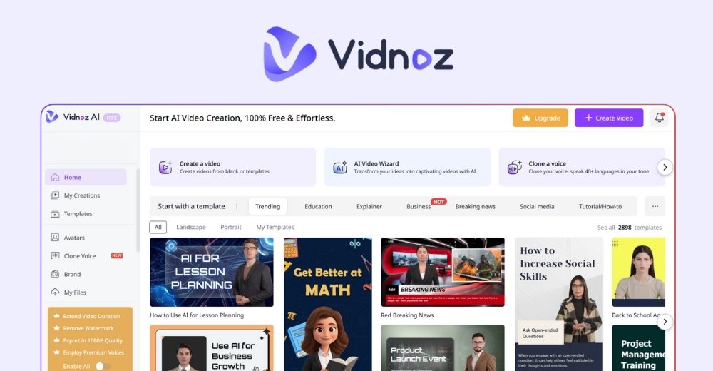 Vidnoz AI: Avatar & video AI hoàn toàn miễn phí