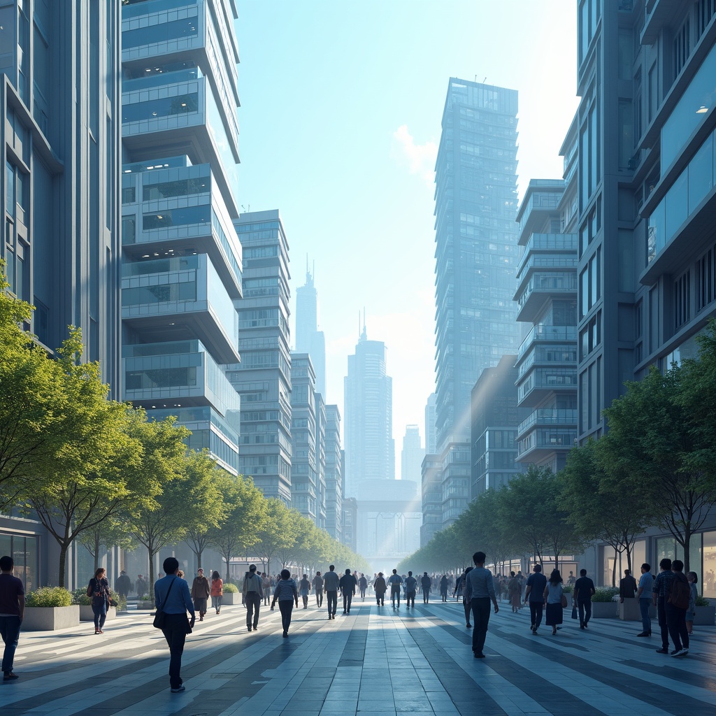 A futuristic cityscape with advanced AI seamlessly integrated into daily life, showcasing Google Gemini 3's multimodal capabilities and its impact on urban environments.
